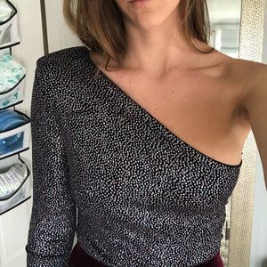 Black sparkle sequin one shoulder bodysuit